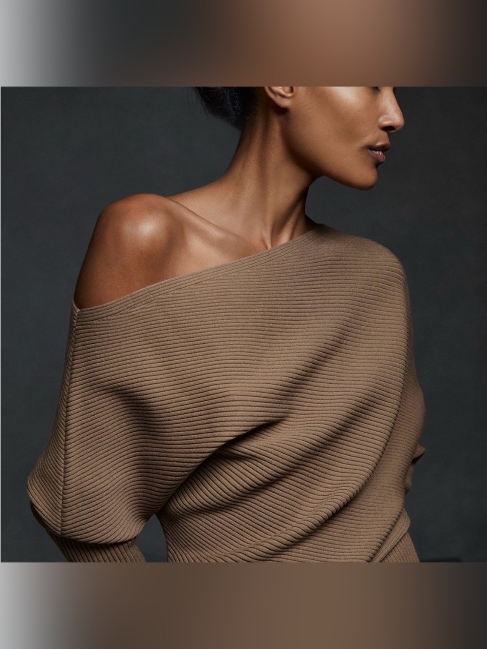 Reiss Women’s Lara Off-The-Shoulder Ribbed Midi Dress in Camel Size Small - Picture 2 of 9